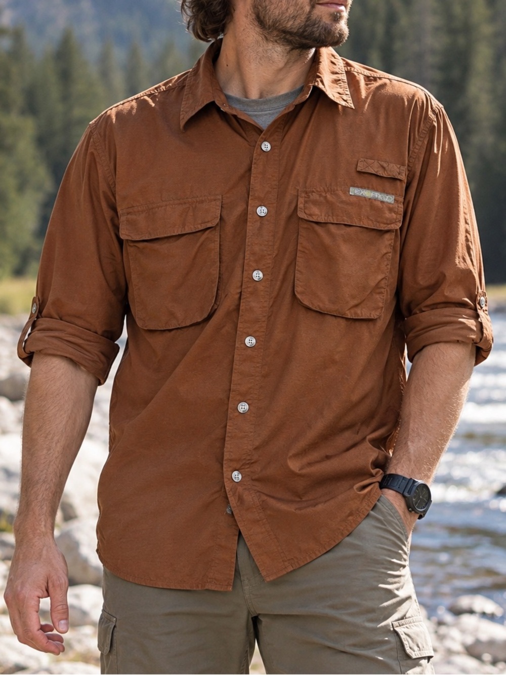 ExOfficio Brown Vented Outdoor Fishing Hiking Travel Shirt Men’s L